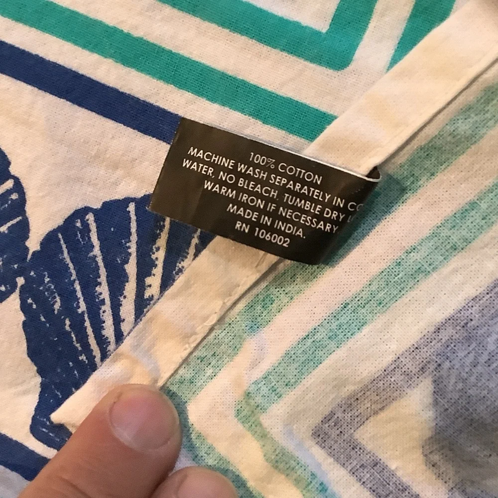 Nicole‎ Miller Teal, Navy & White Striped Lightweight table cloth, cotton